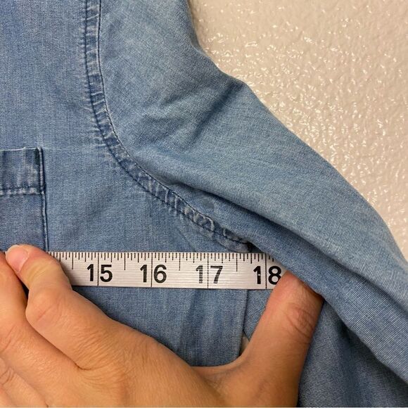 Lands End denim chambray blue button up tiered long sleeve dress uniform L 14 - Picture 4 of 8